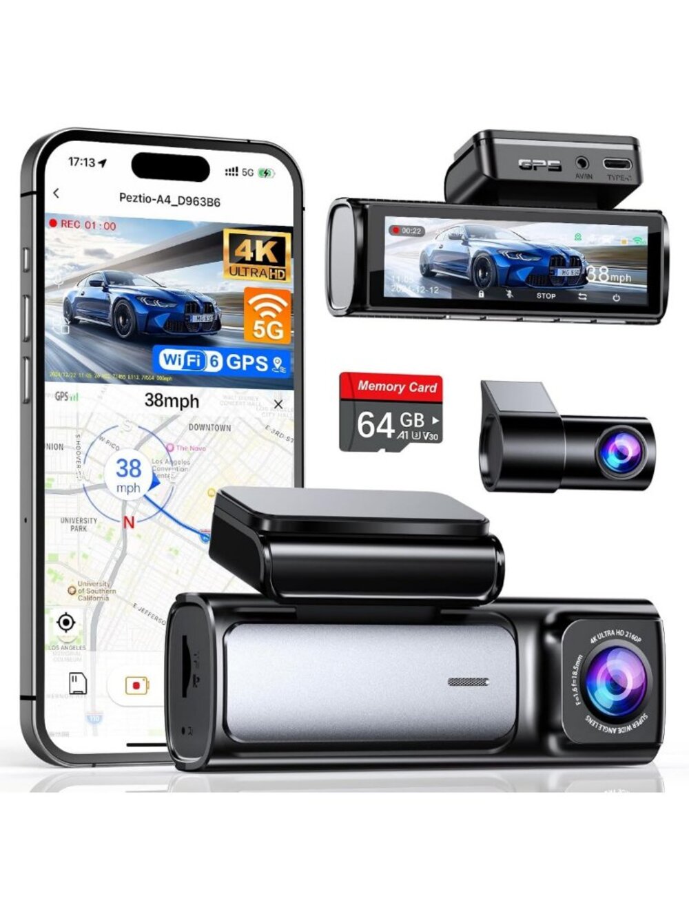 4K Dual Dash Cam with 5G WiFi, GPS, Front & Rear Cameras - High-Definition